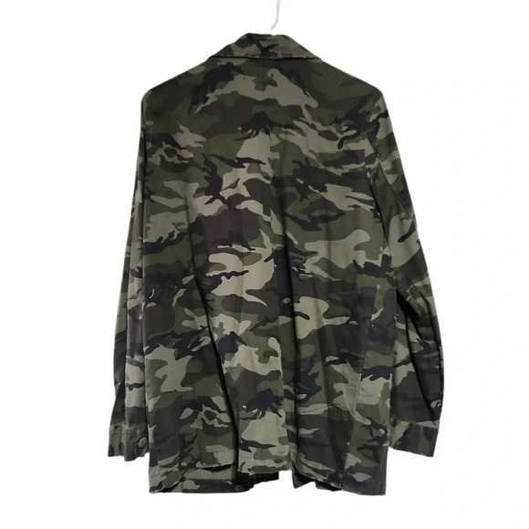 Hot Topic Jacket Sz L Green Camouflage Button Pockets Cotton Distressed - Picture 6 of 8
